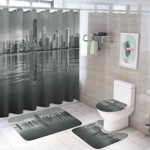 Harbor Coastal Town on a shower curtain