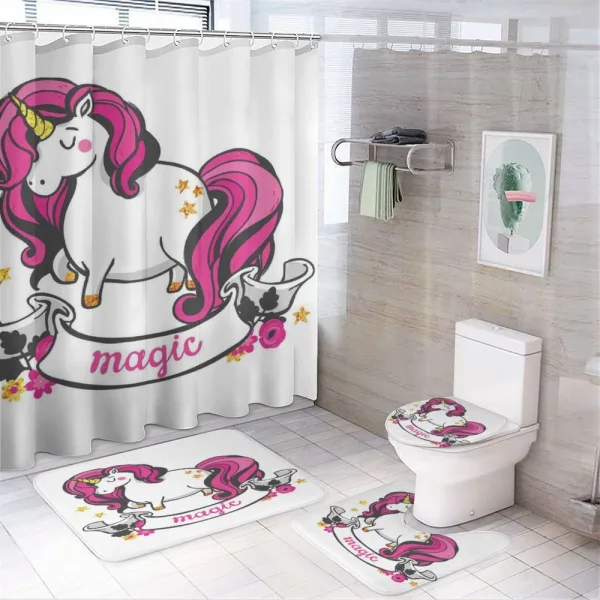 Unicorn with Pink Hair on a shower curtain