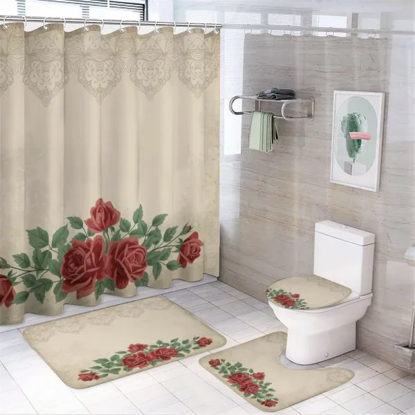 Vintage Love Red Roses on a shower curtain