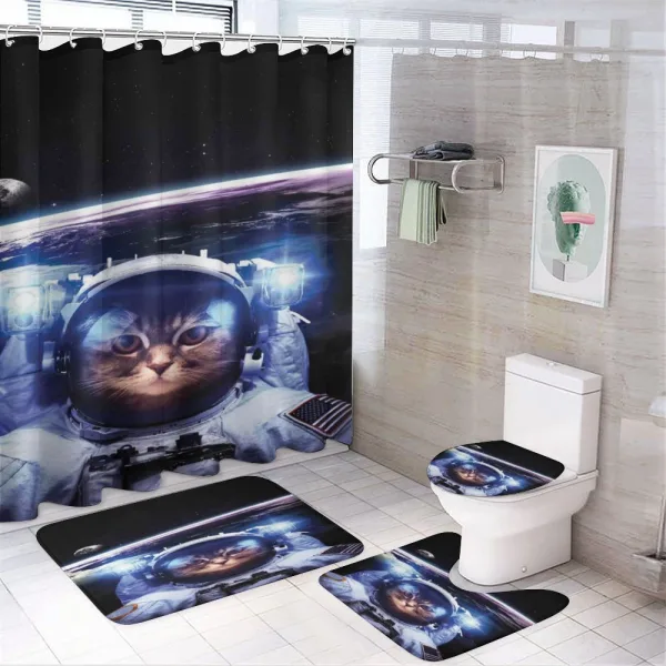 Funny Astronaut Cat Humor on a shower curtain