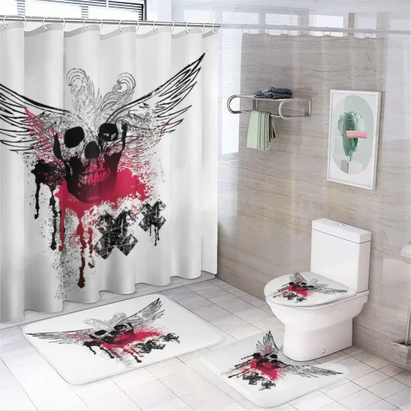 Grunge Wings and Skull on a shower curtain