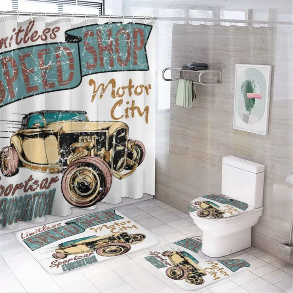 Limitless Speed Advert on a shower curtain