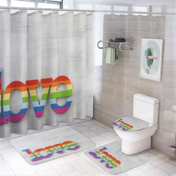 Love Sign on Wood Planks on a shower curtain