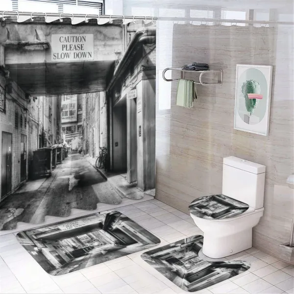 Old Fashion Urban District on a shower curtain