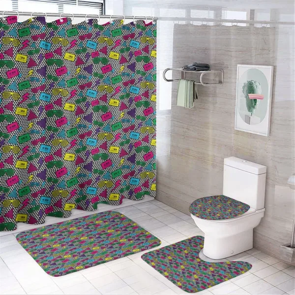 Retro Joyful Elements on a shower curtain