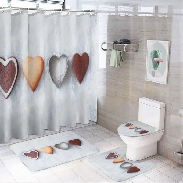 Varieties of Heart Forms Set on a shower curtain