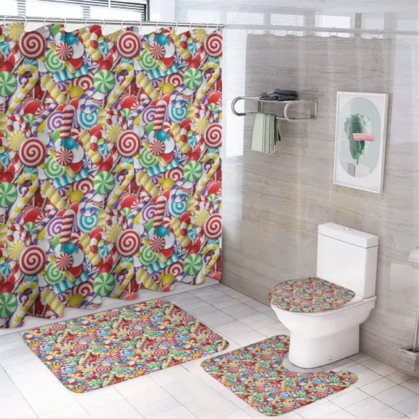Bonbons Lollipops on a shower curtain