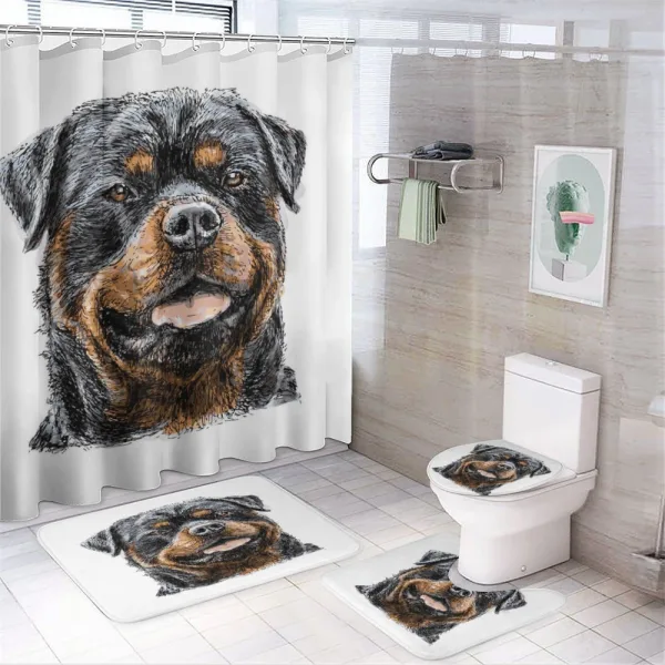 Hand Drawn Image of Dog on a shower curtain