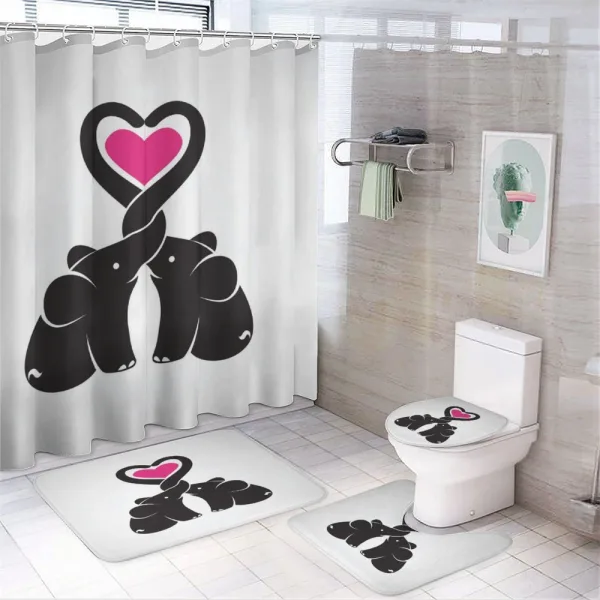 Heart with Animals Trunks on a shower curtain