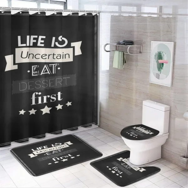 Life is Uncertain Food Themed on a shower curtain