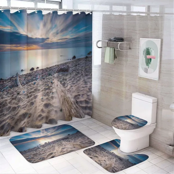 Rocky Sea Shore Trees on a shower curtain