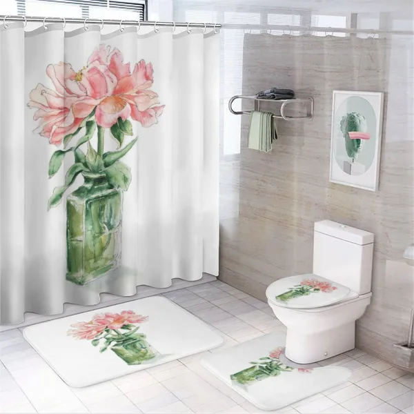Rose Flower Drawing in Vase on a shower curtain