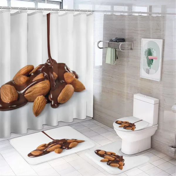 Sauce Poured on Almonds on a shower curtain