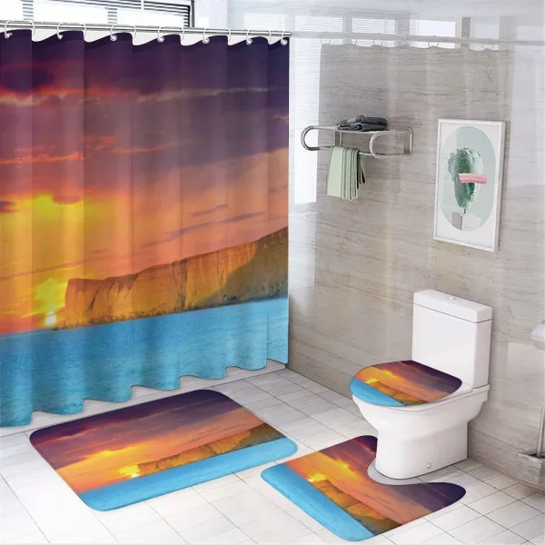 Sea Sunset with Cliffs on a shower curtain