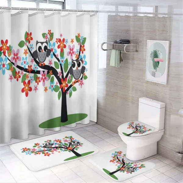 2 Flirty Owls on Tree on a shower curtain