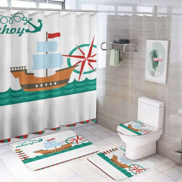 Boat Ahoy Compass on a shower curtain
