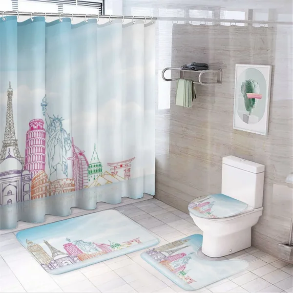 European Cities Landmarks on a shower curtain
