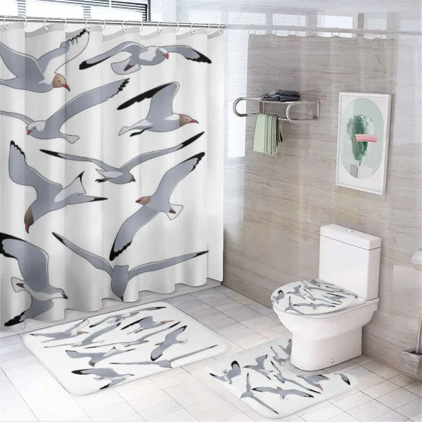 Flying Seagulls Cartoon on a shower curtain