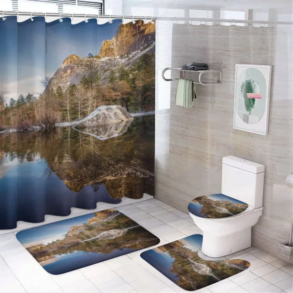 Lake Mountain Sunset on a shower curtain
