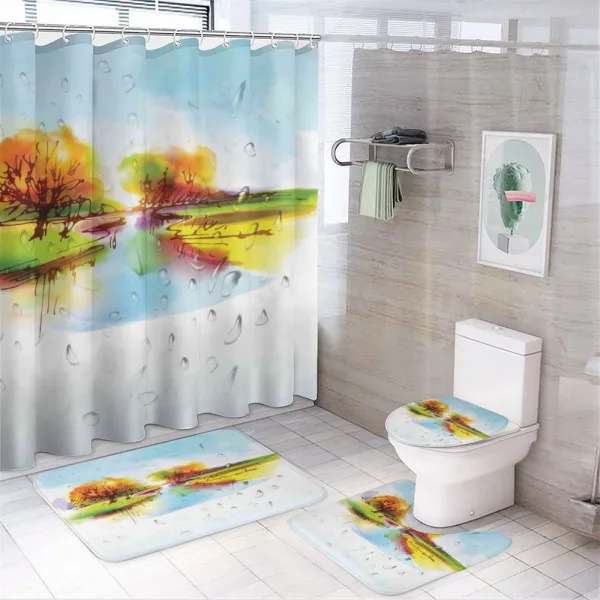 Lake Trees Pastoral on a shower curtain