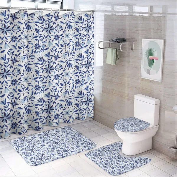 Modern Flowers Leaves Buds on a shower curtain