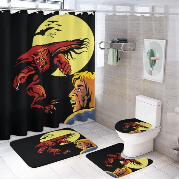 Super Heros Monsters on a shower curtain