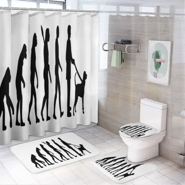 Ape to Man with Dog Pet on a shower curtain