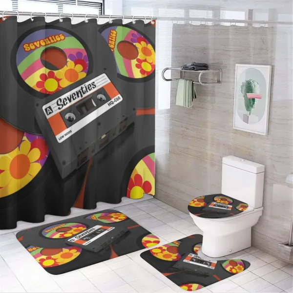 Cassette Vinyl 70s on a shower curtain