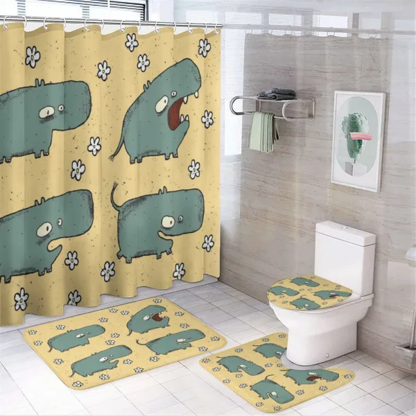 Comic Hippo Floral Grungy on a shower curtain
