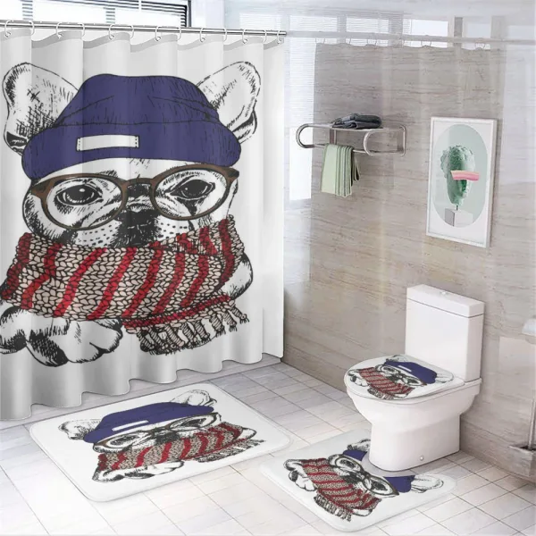 Cozy Hipster Winter Dog on a shower curtain