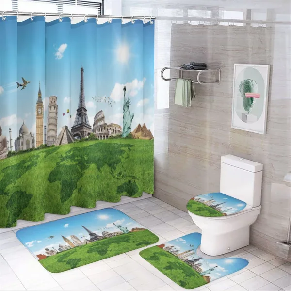 Famous Monuments in World on a shower curtain