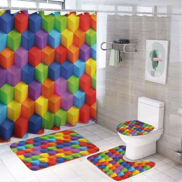 Geometric Art Cube on a shower curtain