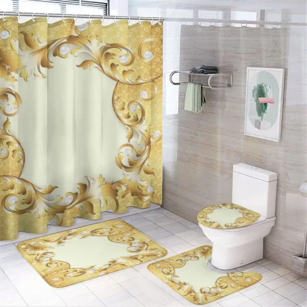 Golden Floral Ornament on a shower curtain