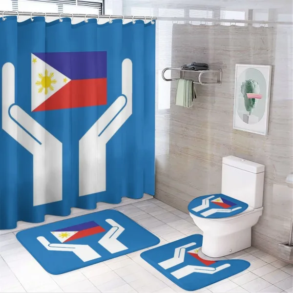 Hands Showing Flag on a shower curtain
