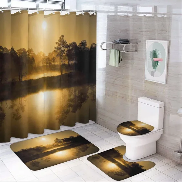 Idyllic Sunrise Morning on a shower curtain