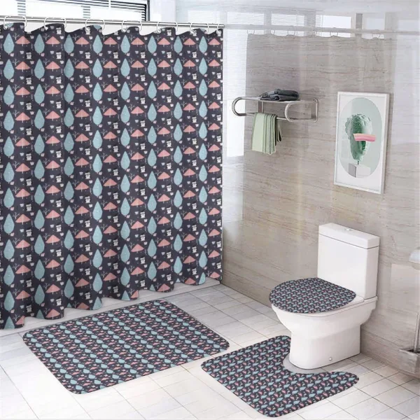 Penguins Boxes Trees on a shower curtain