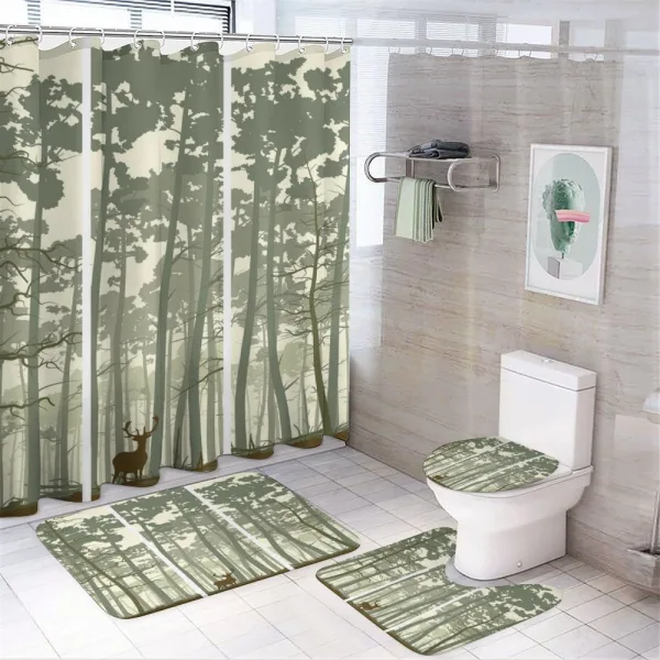 Pine Trees Deer Motif on a shower curtain