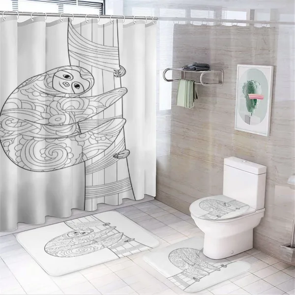 Sloth Outline Ornaments on a shower curtain