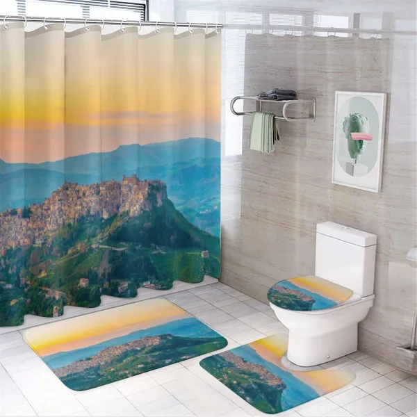 Calascibetta Village Sunset on a shower curtain