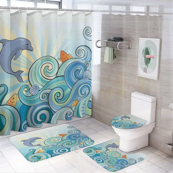 Cartoon Dolphin Ocean on a shower curtain