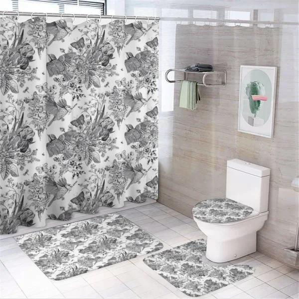 Detailed Engraving Spring on a shower curtain
