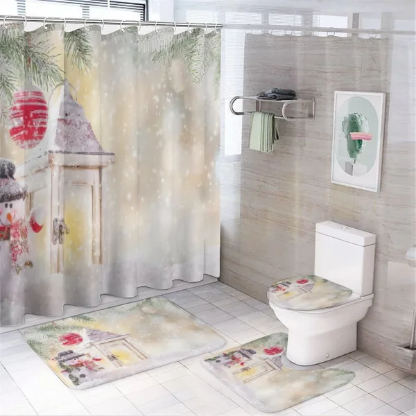 Lantern and Tiny Snowman on a shower curtain