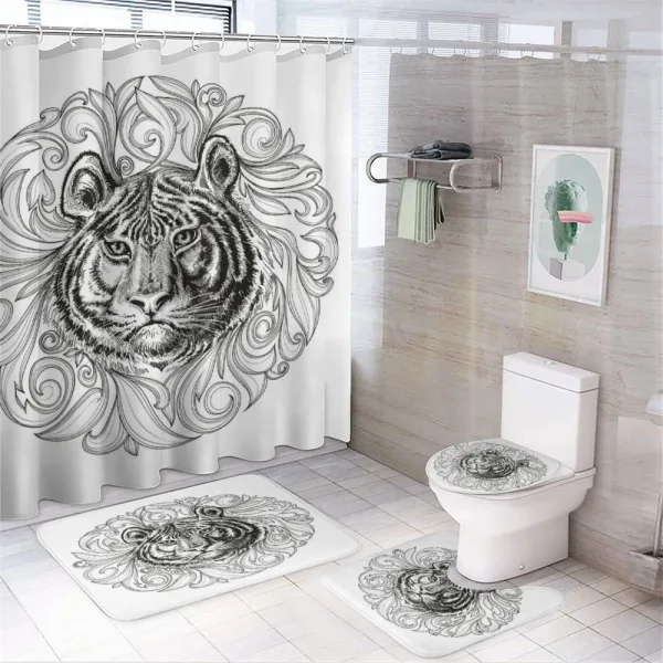 Monochrome Feline Leaves on a shower curtain