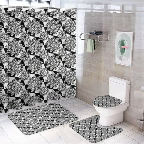 Monochrome Top View Flowers on a shower curtain