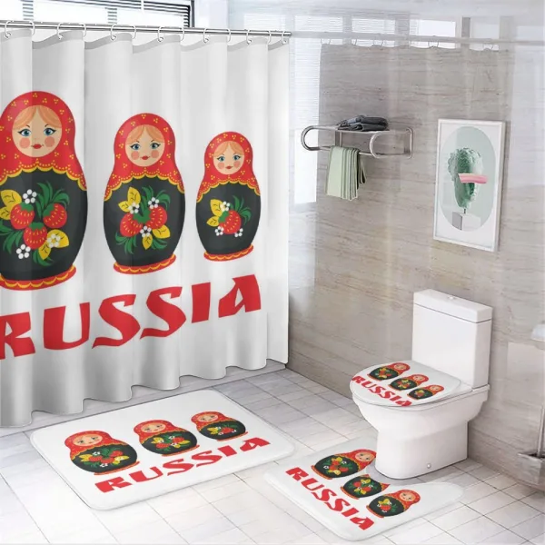 Nesting Matryoshka Dolls on a shower curtain