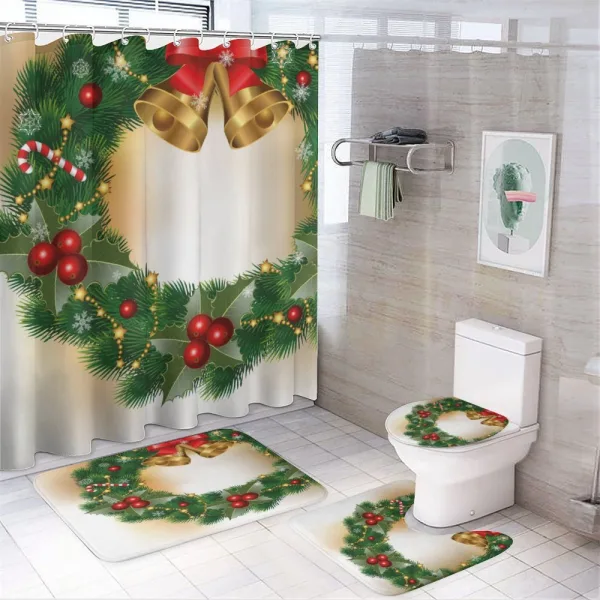 Noel Garland with Bells on a shower curtain