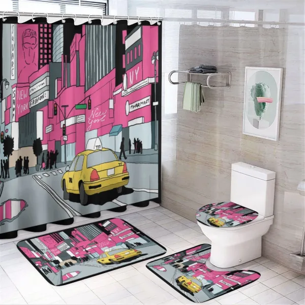View of Manhattan and Taxi on a shower curtain