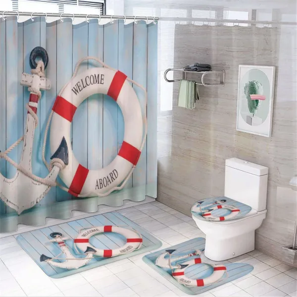 Anchor and Life Buoy on a shower curtain
