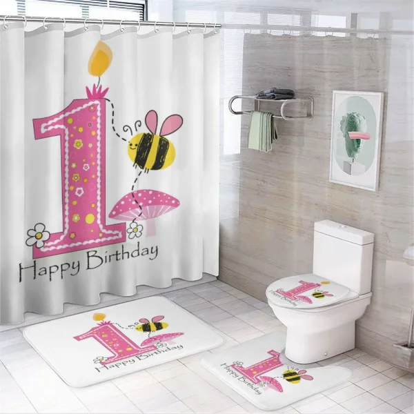 Bees Party Cake Candle on a shower curtain