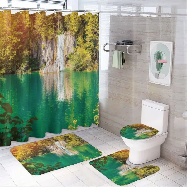 Colorful Forest and Lake on a shower curtain